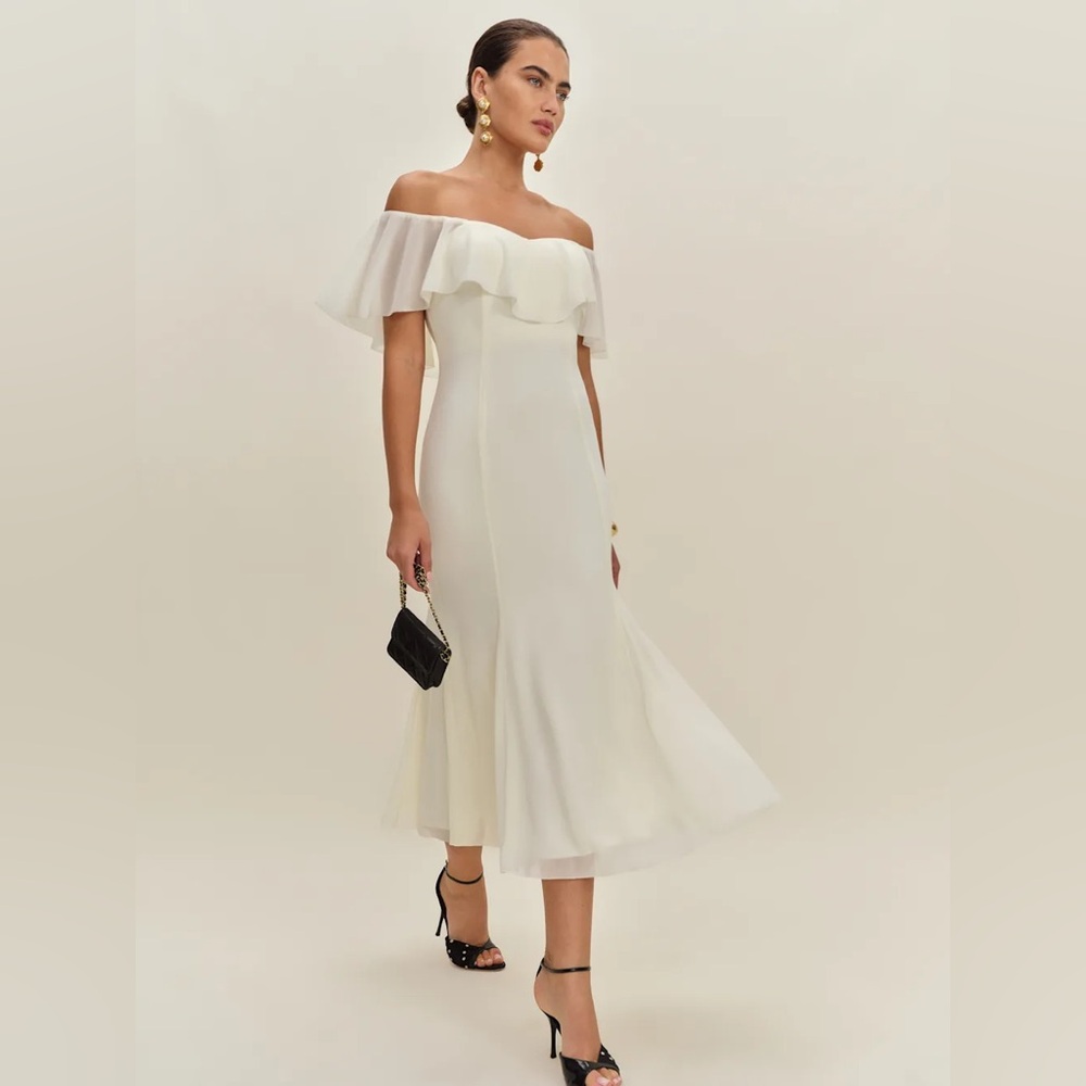 NWT Reformation Charee Dress Eggshell Ivory Off Shoulder Bridal | US 4 UK 8 - Picture 1 of 14